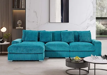 3-Piece Sectional Sofa with Chaise, plus Fabric, Available in Multiple Colors