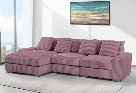 3-Piece Sectional Sofa with Chaise, plus Fabric, Available in Multiple Colors