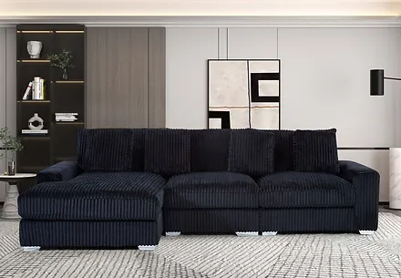 3-Piece Sectional Sofa with Chaise, plus Fabric, Available in Multiple Colors
