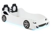 Twin size race car bed with LED lights, available in red, blue or white. Mattress sold separately