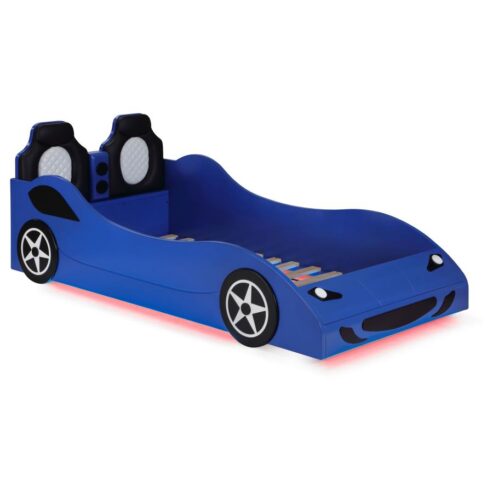 Twin size race car bed with LED lights, available in red, blue or white. Mattress sold separately